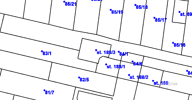 Parcela st. 188/3 v KÚ Krasice, Katastrální mapa
