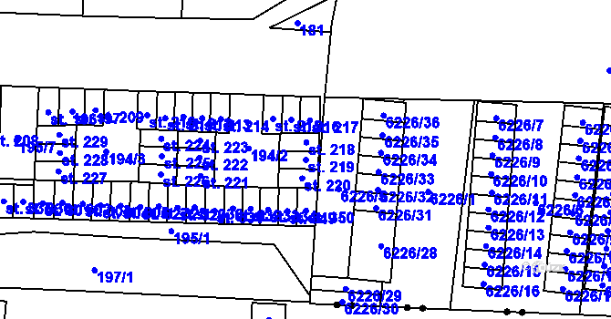 Parcela st. 219 v KÚ Krasice, Katastrální mapa