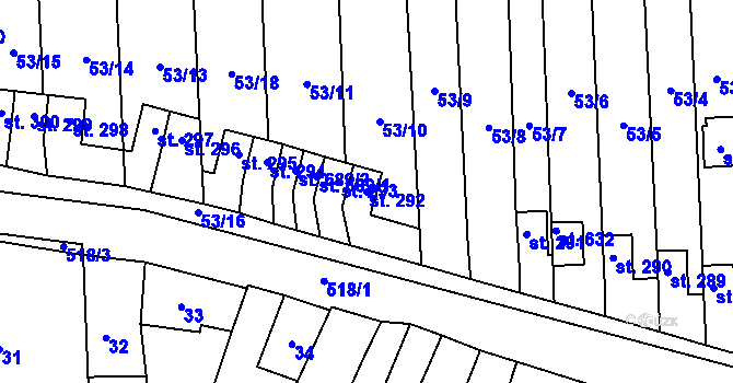 Parcela st. 292 v KÚ Krasice, Katastrální mapa
