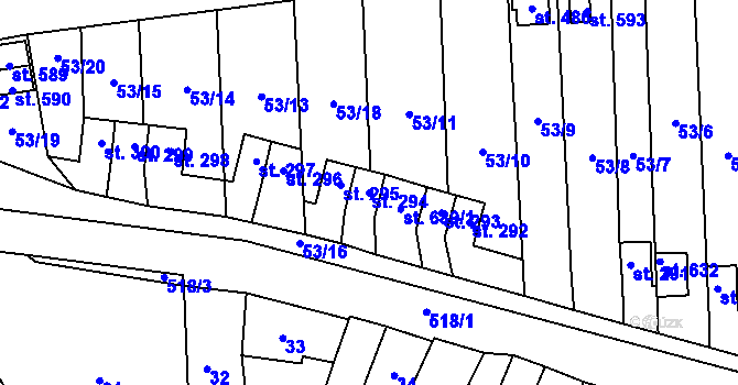 Parcela st. 294 v KÚ Krasice, Katastrální mapa