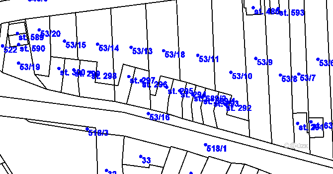 Parcela st. 295 v KÚ Krasice, Katastrální mapa