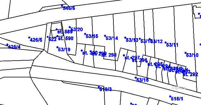 Parcela st. 298 v KÚ Krasice, Katastrální mapa