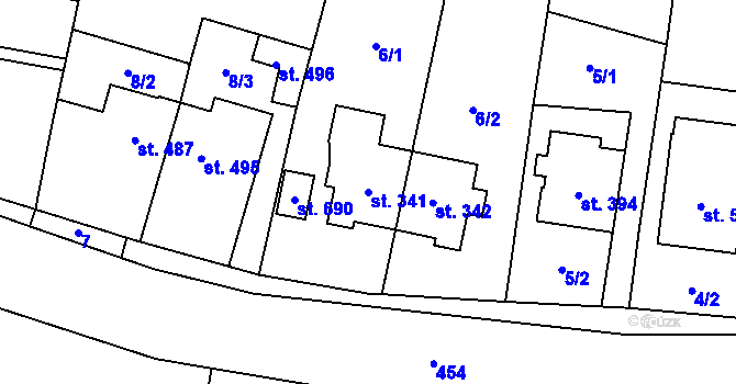 Parcela st. 341 v KÚ Krasice, Katastrální mapa