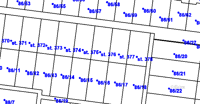Parcela st. 376 v KÚ Krasice, Katastrální mapa