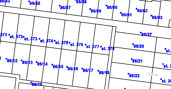 Parcela st. 377 v KÚ Krasice, Katastrální mapa