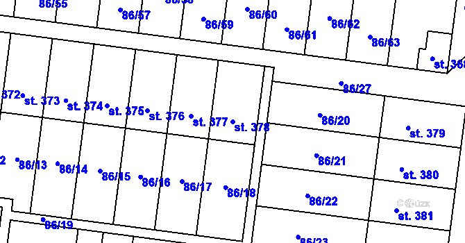 Parcela st. 378 v KÚ Krasice, Katastrální mapa