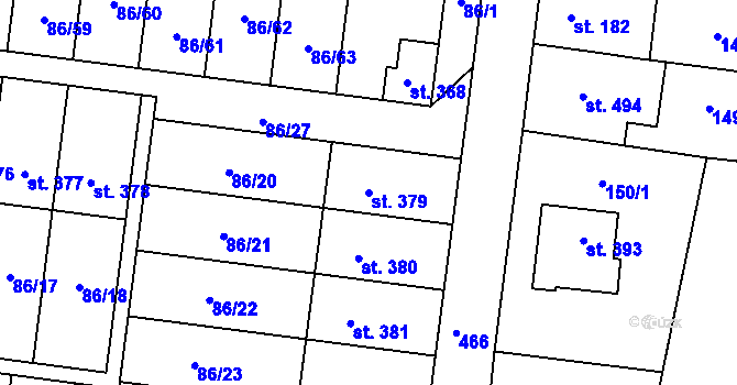 Parcela st. 379 v KÚ Krasice, Katastrální mapa