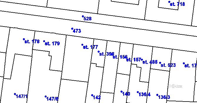 Parcela st. 398 v KÚ Krasice, Katastrální mapa