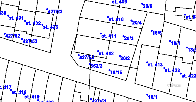 Parcela st. 412 v KÚ Krasice, Katastrální mapa