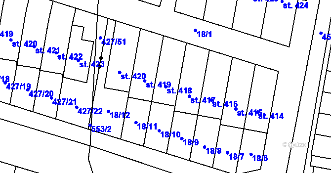 Parcela st. 418 v KÚ Krasice, Katastrální mapa