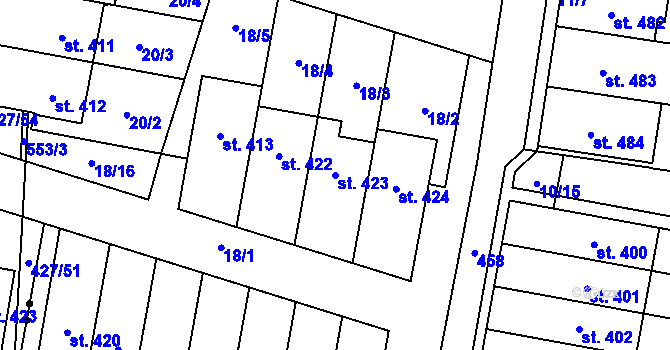 Parcela st. 423 v KÚ Krasice, Katastrální mapa