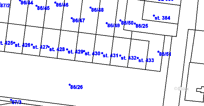 Parcela st. 431 v KÚ Krasice, Katastrální mapa