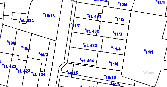 Parcela st. 483 v KÚ Krasice, Katastrální mapa