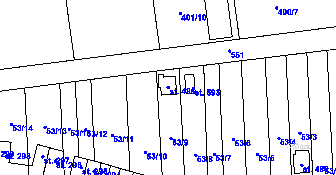 Parcela st. 486 v KÚ Krasice, Katastrální mapa