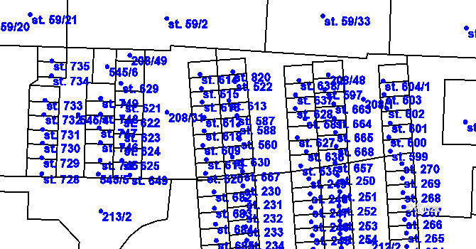 Parcela st. 588 v KÚ Krasice, Katastrální mapa