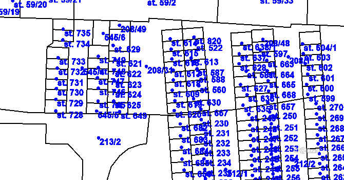 Parcela st. 609 v KÚ Krasice, Katastrální mapa