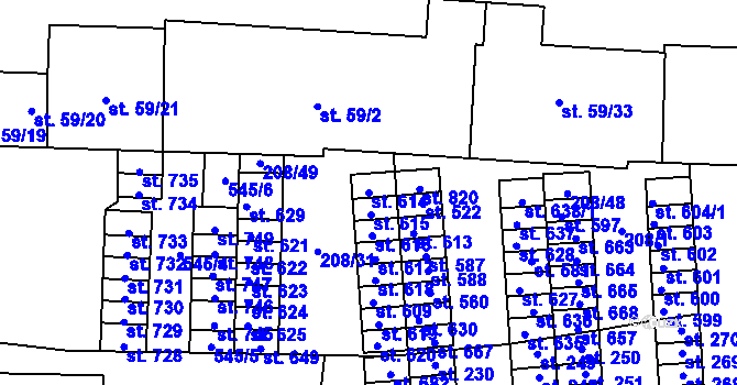 Parcela st. 614 v KÚ Krasice, Katastrální mapa
