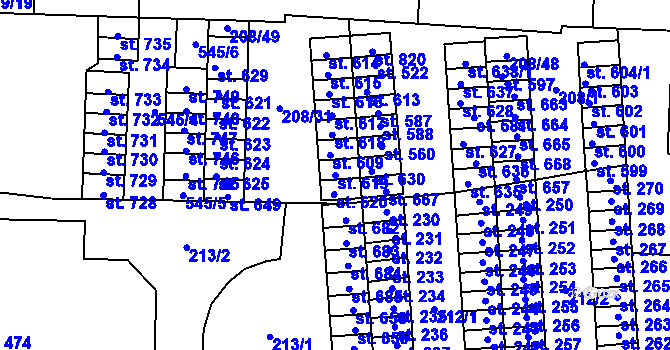 Parcela st. 619 v KÚ Krasice, Katastrální mapa