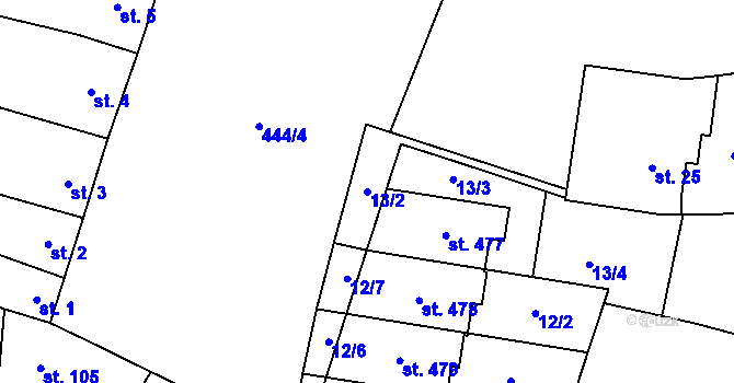 Parcela st. 13/2 v KÚ Krasice, Katastrální mapa