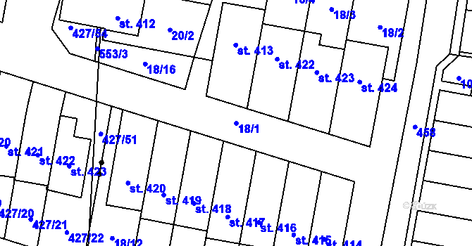 Parcela st. 18/1 v KÚ Krasice, Katastrální mapa