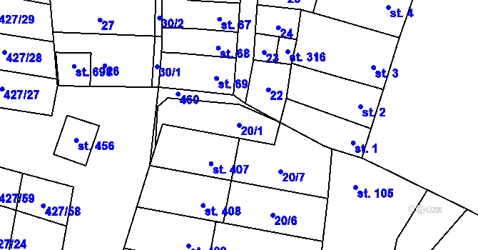 Parcela st. 20/1 v KÚ Krasice, Katastrální mapa