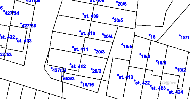 Parcela st. 20/3 v KÚ Krasice, Katastrální mapa