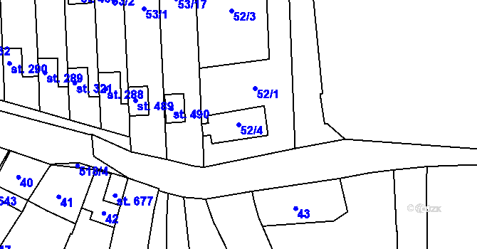 Parcela st. 52/4 v KÚ Krasice, Katastrální mapa