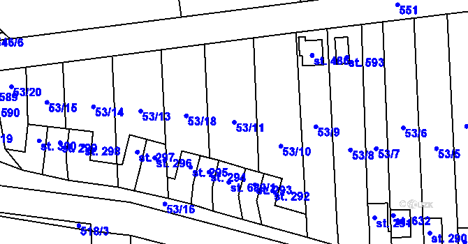 Parcela st. 53/11 v KÚ Krasice, Katastrální mapa