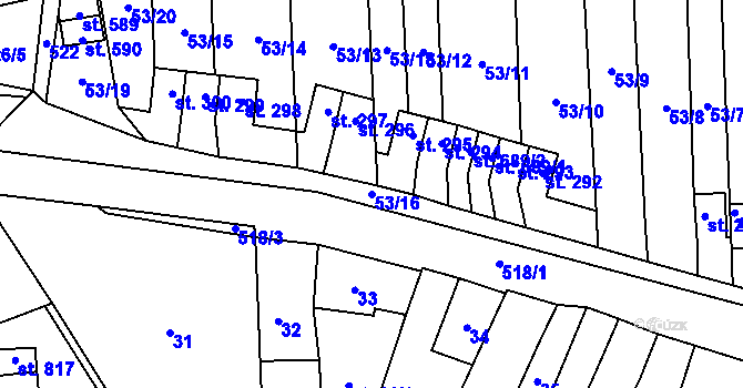 Parcela st. 53/16 v KÚ Krasice, Katastrální mapa
