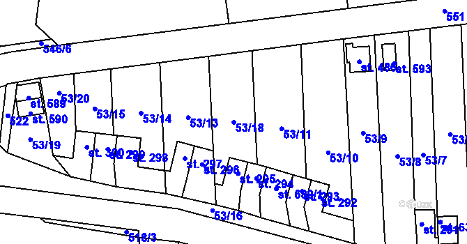Parcela st. 53/18 v KÚ Krasice, Katastrální mapa