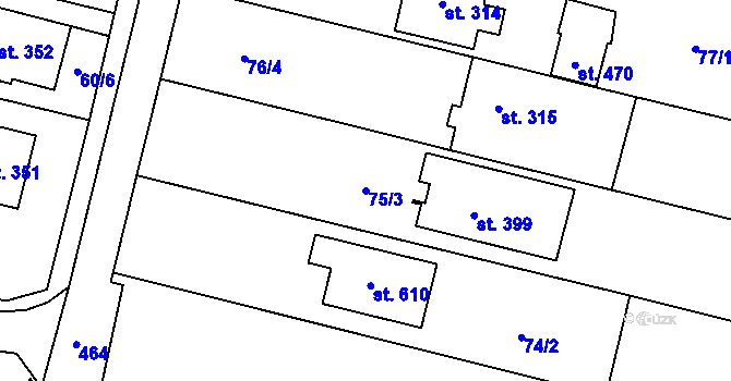 Parcela st. 75/3 v KÚ Krasice, Katastrální mapa
