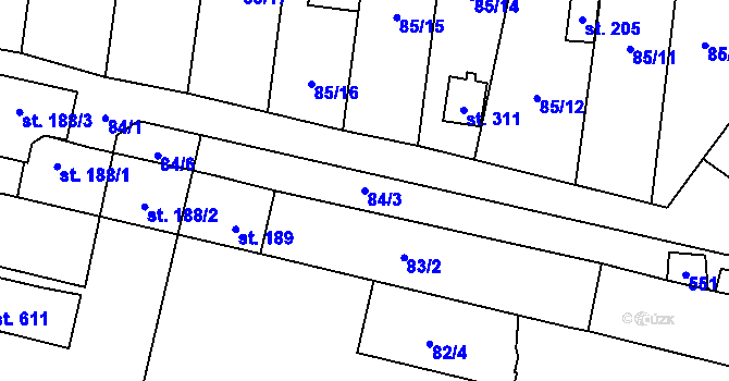 Parcela st. 84/3 v KÚ Krasice, Katastrální mapa