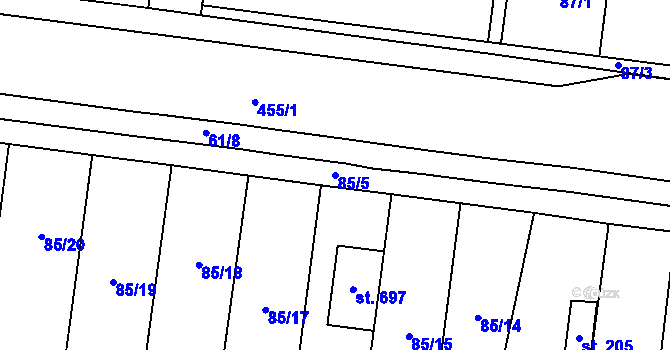 Parcela st. 85/5 v KÚ Krasice, Katastrální mapa