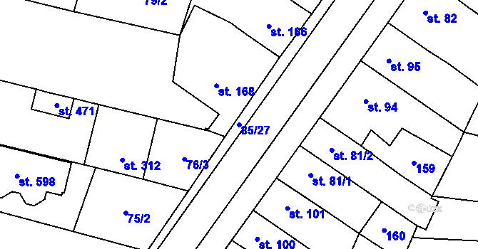 Parcela st. 85/27 v KÚ Krasice, Katastrální mapa
