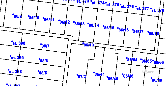 Parcela st. 86/19 v KÚ Krasice, Katastrální mapa