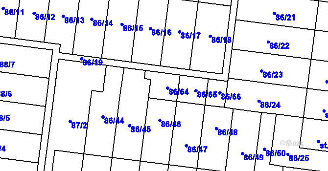 Parcela st. 86/64 v KÚ Krasice, Katastrální mapa