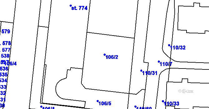 Parcela st. 106/2 v KÚ Krasice, Katastrální mapa
