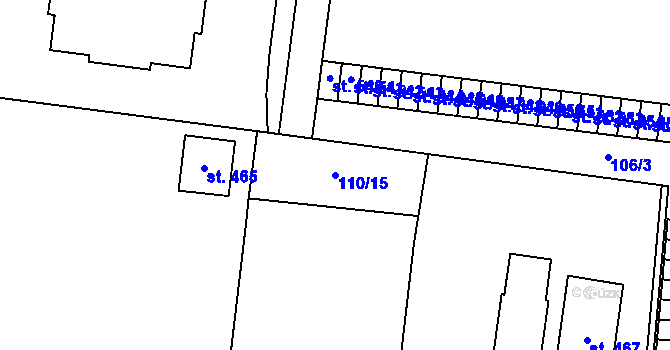 Parcela st. 110/15 v KÚ Krasice, Katastrální mapa