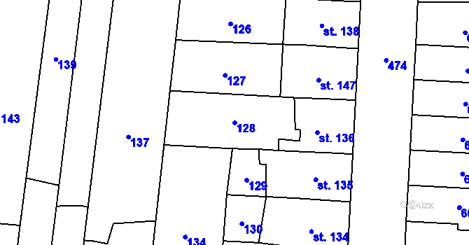 Parcela st. 128 v KÚ Krasice, Katastrální mapa