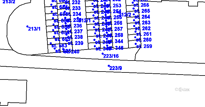 Parcela st. 223/16 v KÚ Krasice, Katastrální mapa