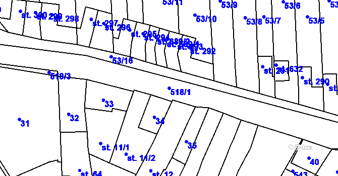 Parcela st. 518/1 v KÚ Krasice, Katastrální mapa