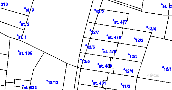 Parcela st. 12/6 v KÚ Krasice, Katastrální mapa