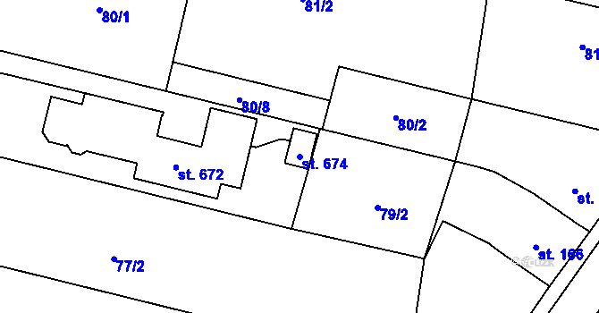 Parcela st. 674 v KÚ Krasice, Katastrální mapa