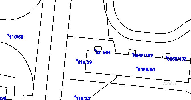 Parcela st. 694 v KÚ Krasice, Katastrální mapa