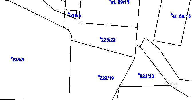 Parcela st. 223/19 v KÚ Krasice, Katastrální mapa