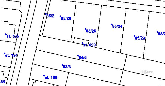 Parcela st. 699 v KÚ Krasice, Katastrální mapa