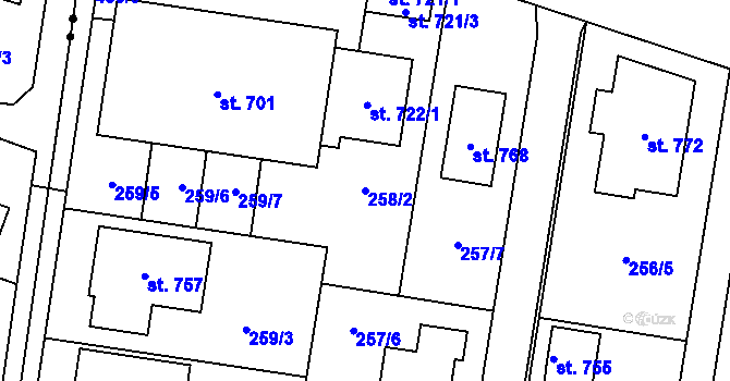 Parcela st. 258/2 v KÚ Krasice, Katastrální mapa