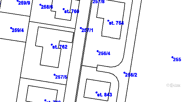 Parcela st. 256/4 v KÚ Krasice, Katastrální mapa