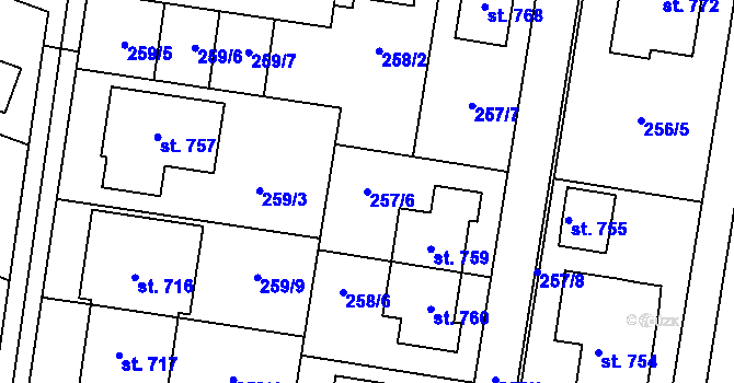 Parcela st. 257/6 v KÚ Krasice, Katastrální mapa