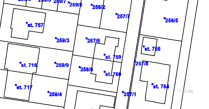 Parcela st. 759 v KÚ Krasice, Katastrální mapa
